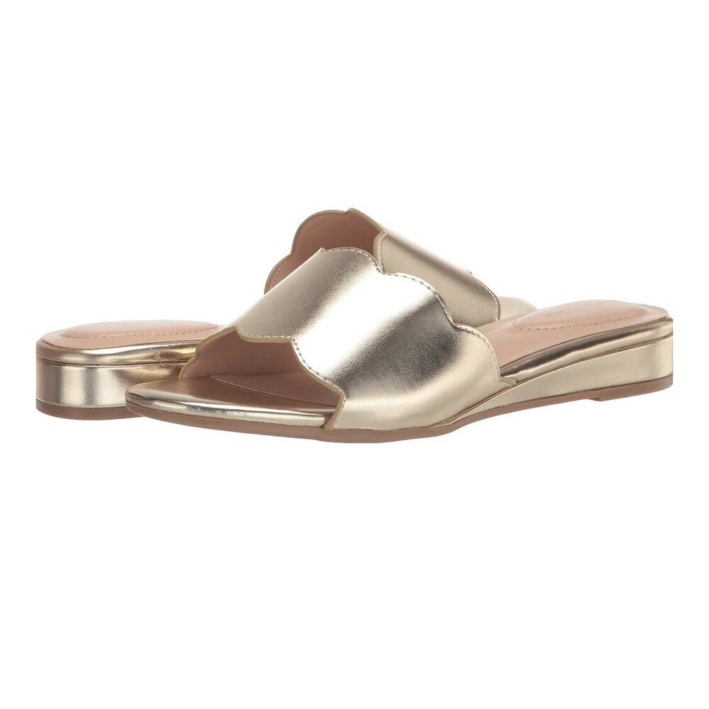 Bandolino Womens Kayla Slide Flat Sandals Shoes Platino Gold Size 6.5 M